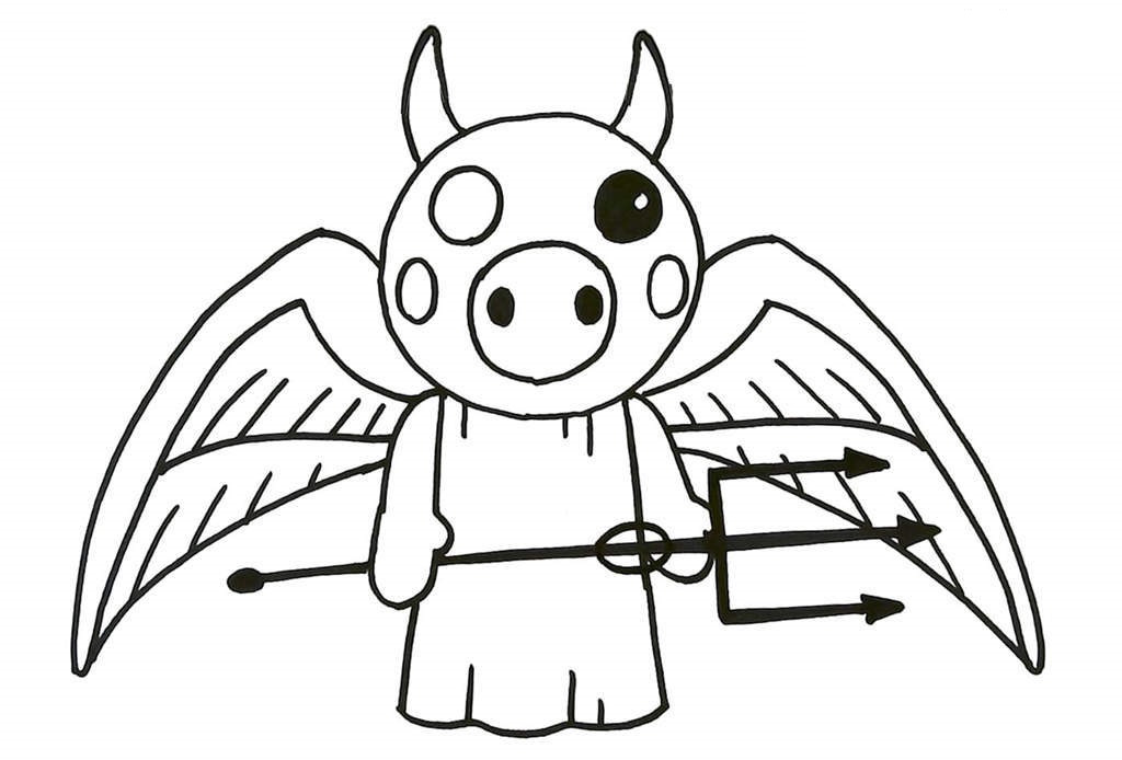 Online coloring book: Coloring page Roblox pig devil and angel